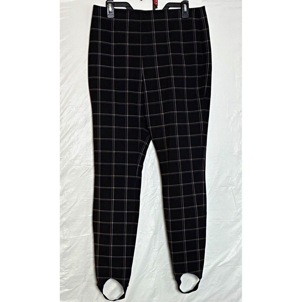 Boston Proper Stirrup Pants Black White Windowpane Plaid Pull On Slim Skinny M